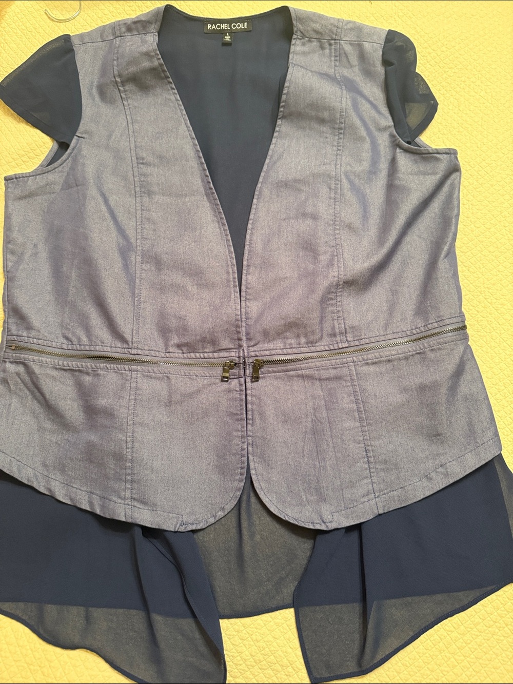 Navy Mixed-Media vest Jacket